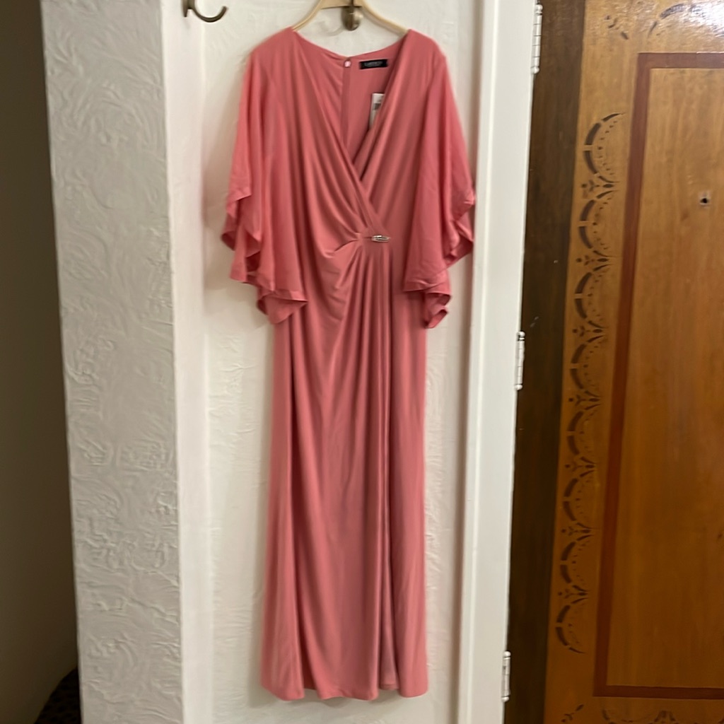 Lauren Ralph Lauren Women's V-Neck Faux Wrap Maxi Gown Dress Size 12 In Pink